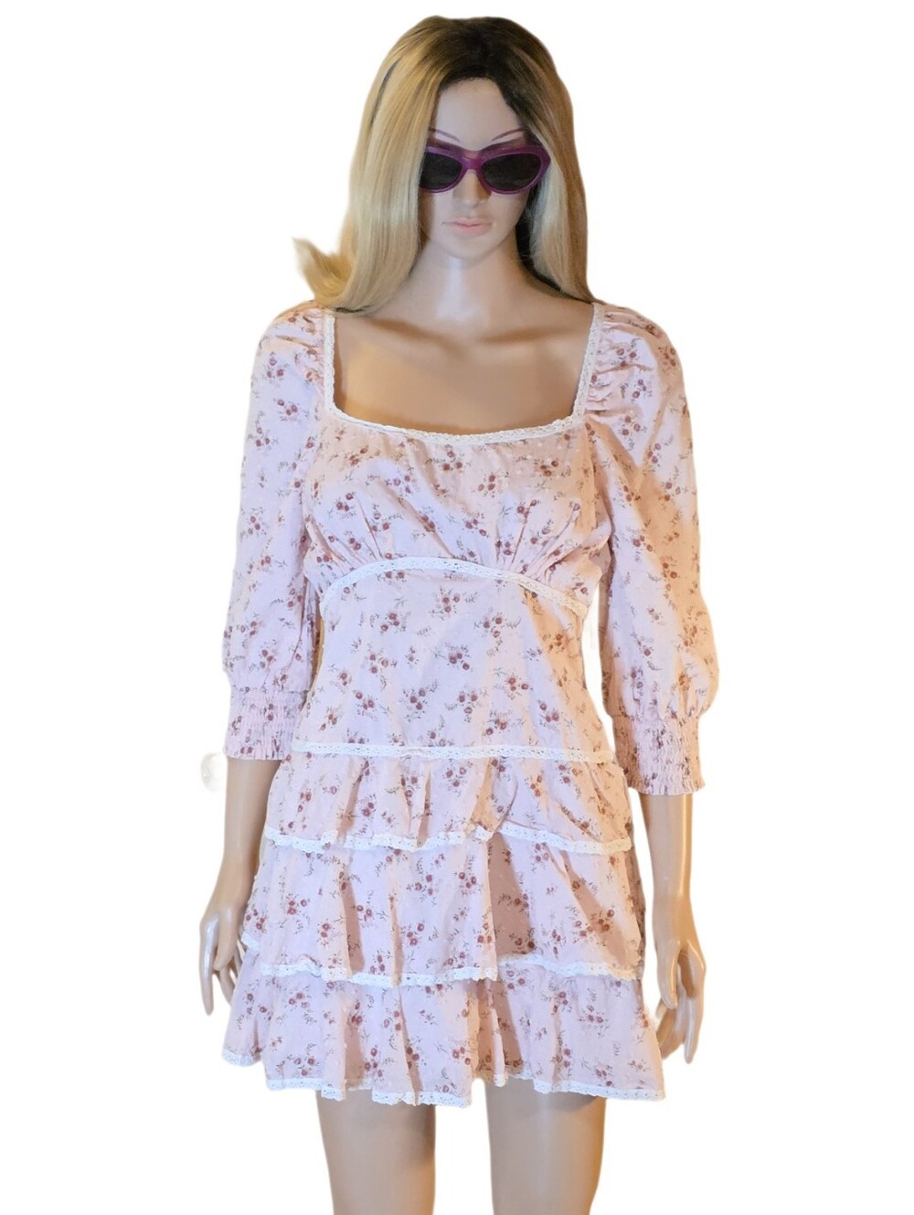 🌸 Lulus Lasting Bliss Pink Floral Ruffled Mini Dress M 🌸 - Picture 15 of 17